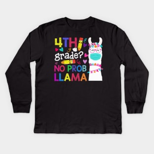 Quarantine Llama 4th Grade 2020 School Social Distance Shirt Funny Back To School Gifts Kids Long Sleeve T-Shirt